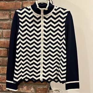 St. John Navy and White Chevron Patterned Jacket sweater size 8 (large)